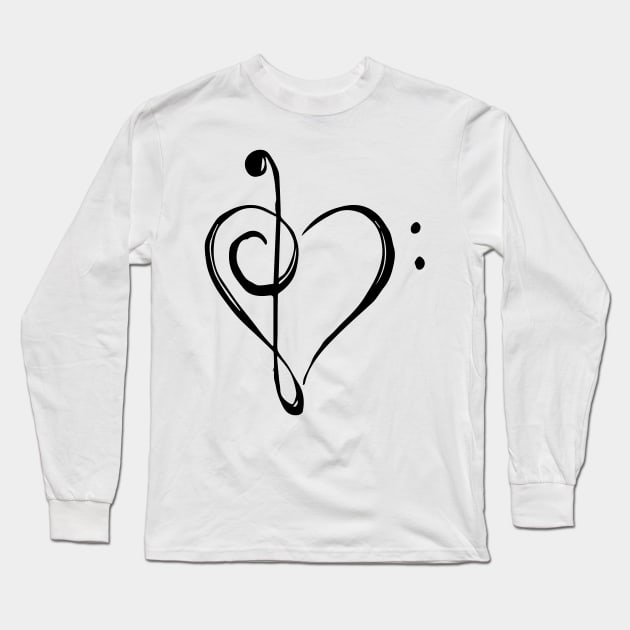 Love Music - Treble and Bass Clef Heart - black Long Sleeve T-Shirt by MeowOrNever